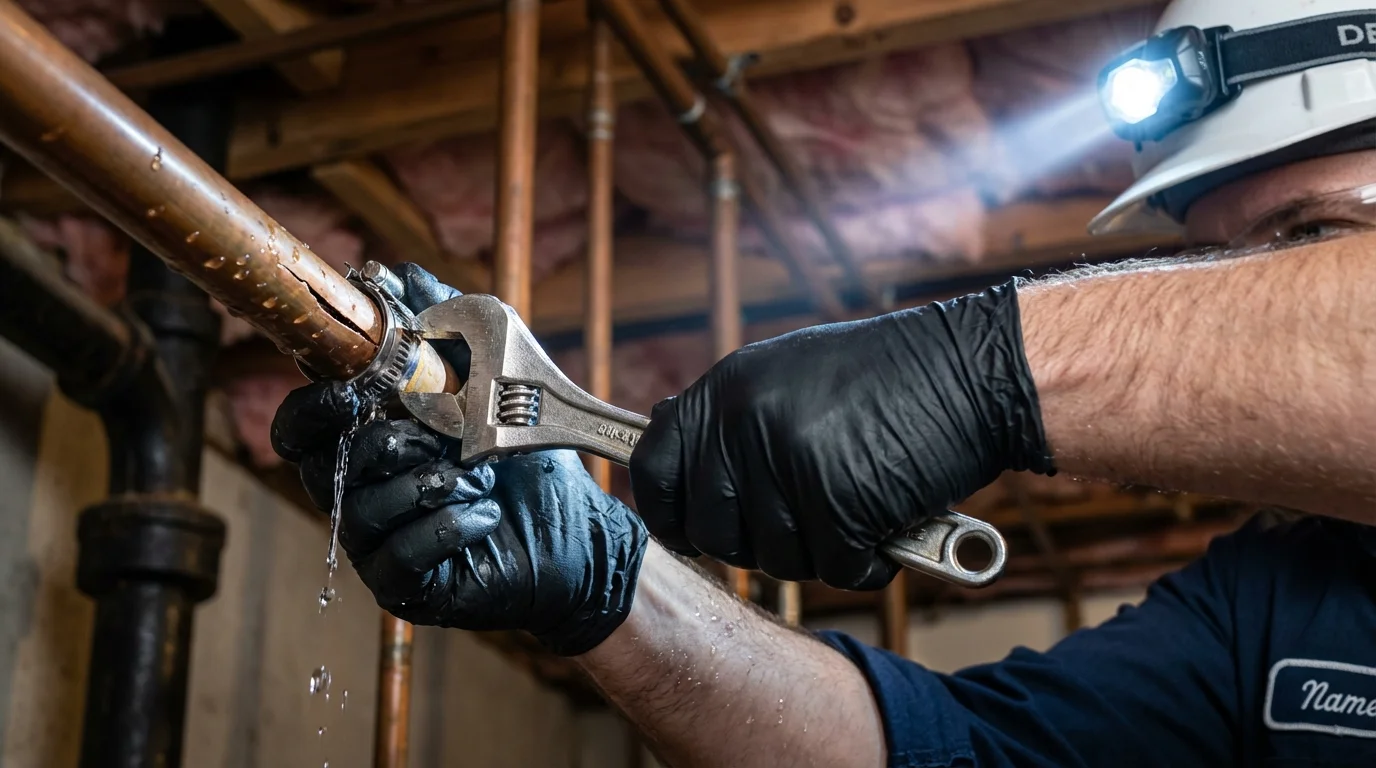 Emergency pipe clamp repair being performed by a Johns Plumbing LLC plumber in Altadena