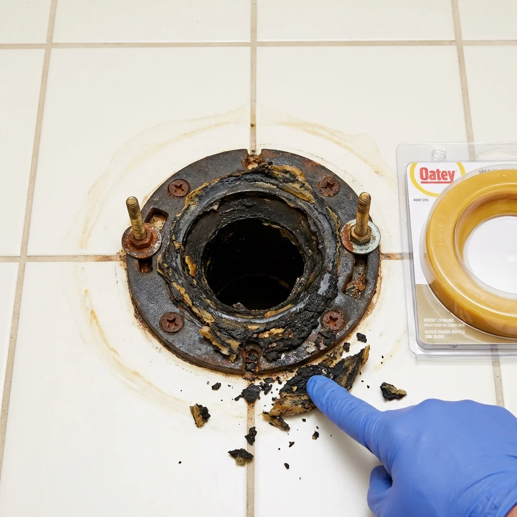 Failed wax ring showing water seepage at the base of a toilet in a Altadena, CA home